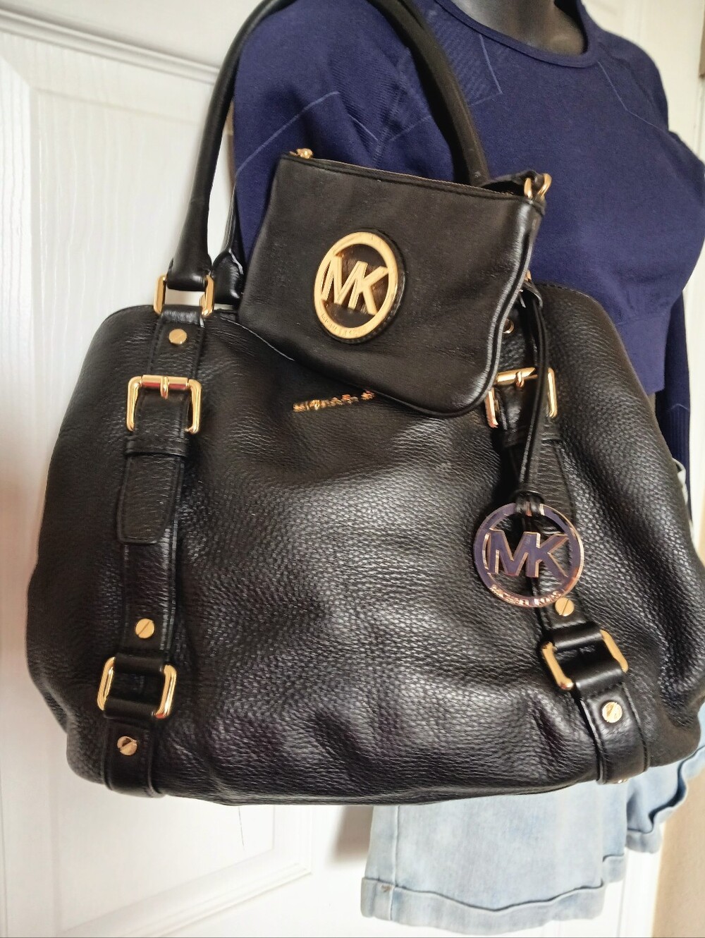 Michael Kors XL Grain Leather Shoulder Bag and Wristlet